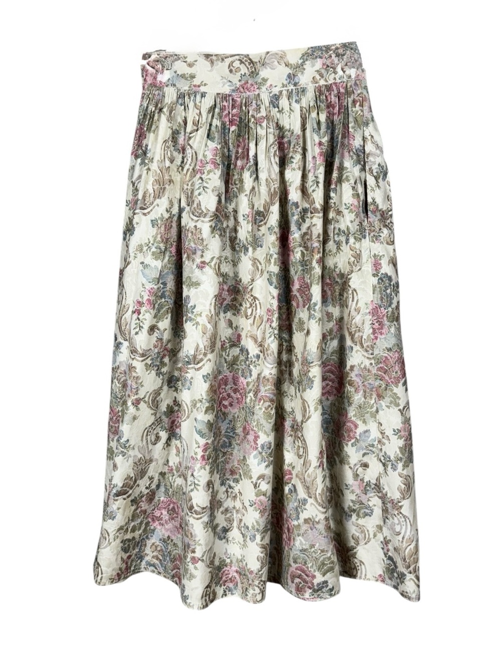 Vintage Floral Midi Skirt Size 8 Cottage Prairie Victorian Pockets Feminine